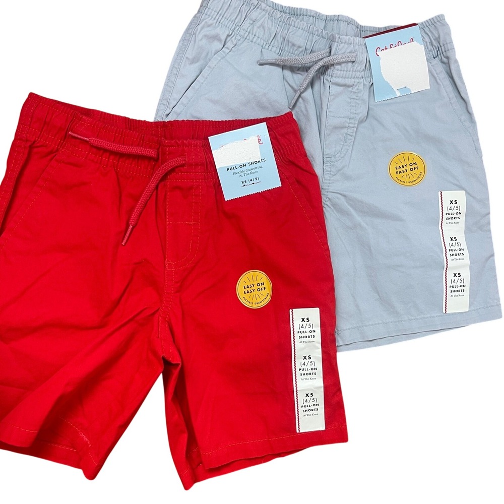 Lot of 2 Cat & Jack Boys Pull On Shorts‎ Red &  Gray Casual School XS Size 4/5